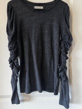 Free People We The Free Ruched Sleeve Long Sleeve Top | Charcoal Size M